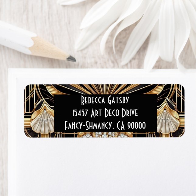 Art Deco Black & Gold Diamond Return Address (Insitu)