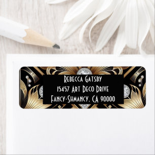 Art Deco Black & Gold Diamond Return Address
