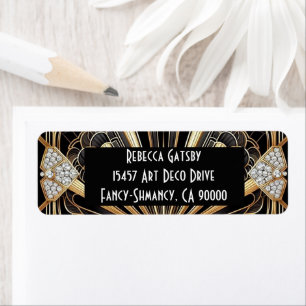 Art Deco Black & Gold Diamond Return Address