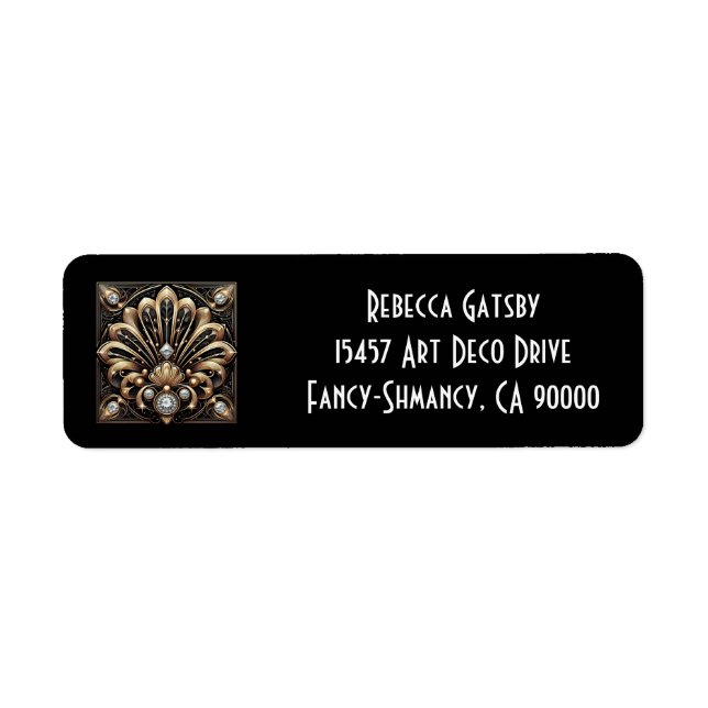 Art Deco Black & Gold Diamond Return Address (Front)