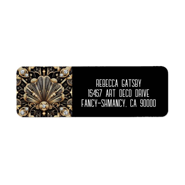Art Deco Black & Gold Diamond Return Address (Front)