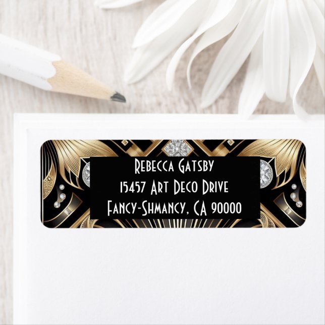 Art Deco Black & Gold Diamond Return Address (Insitu)
