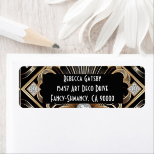 Art Deco Black & Gold Diamond Return Address