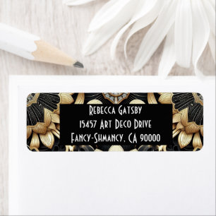 Art Deco Black & Gold Diamond Return Address