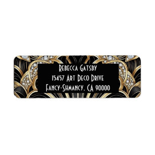 Art Deco Black & Gold Diamond Return Address