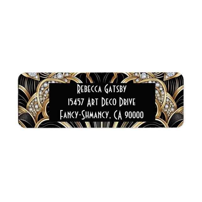 Art Deco Black & Gold Diamond Return Address (Front)