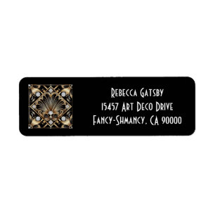 Art Deco Black & Gold Diamond Return Address