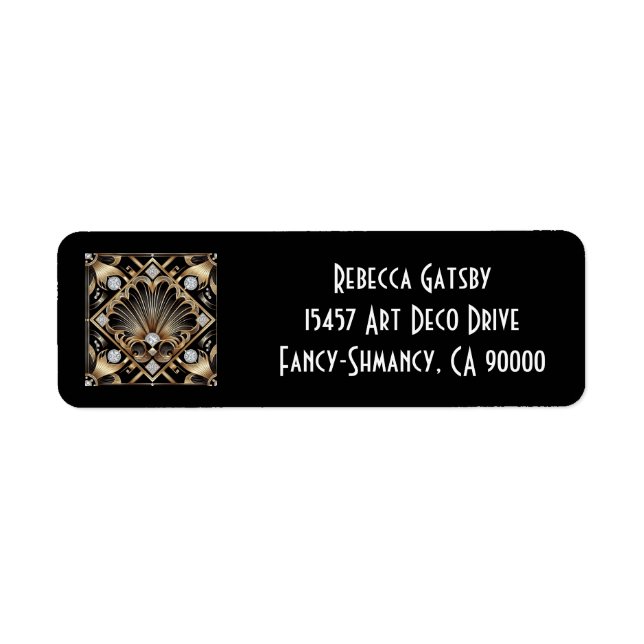 Art Deco Black & Gold Diamond Return Address (Front)