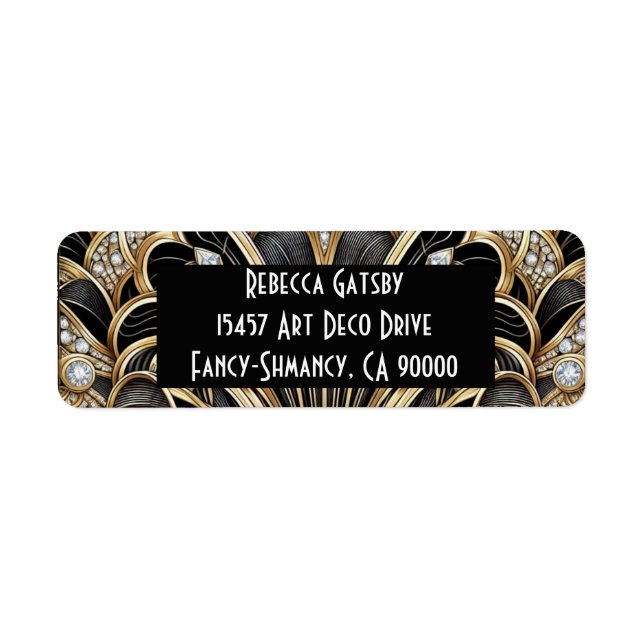 Art Deco Black & Gold Diamond Return Address (Front)