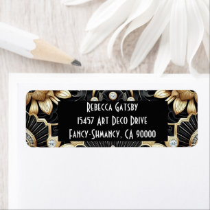 Art Deco Black & Gold Diamond Return Address