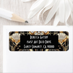 Art Deco Black & Gold Diamond Return Address