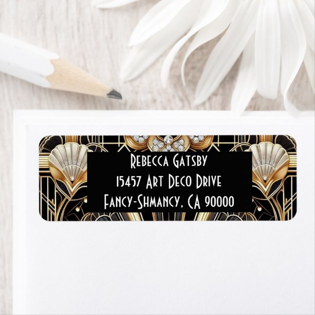 Art Deco Black & Gold Diamond Return Address (Insitu)