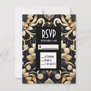 Art Deco Black & Gold Diamond RSVP Cards