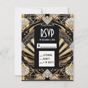 Art Deco Black & Gold Diamond RSVP Cards