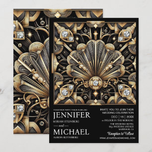 Art Deco Black & Gold Diamond Wedding Invitations 