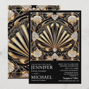 Art Deco Black & Gold Diamond Wedding Invitations 