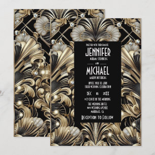 Art Deco Black & Gold Diamond Wedding Invitations