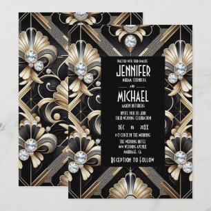 Art Deco Black & Gold Diamond Wedding Invitations