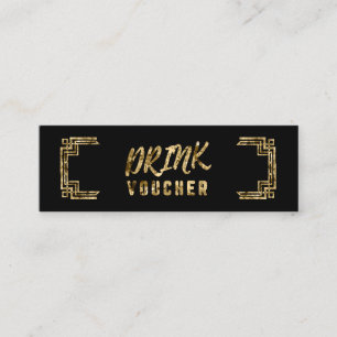 Art Deco Black Gold Drinks Voucher Mini Business Card