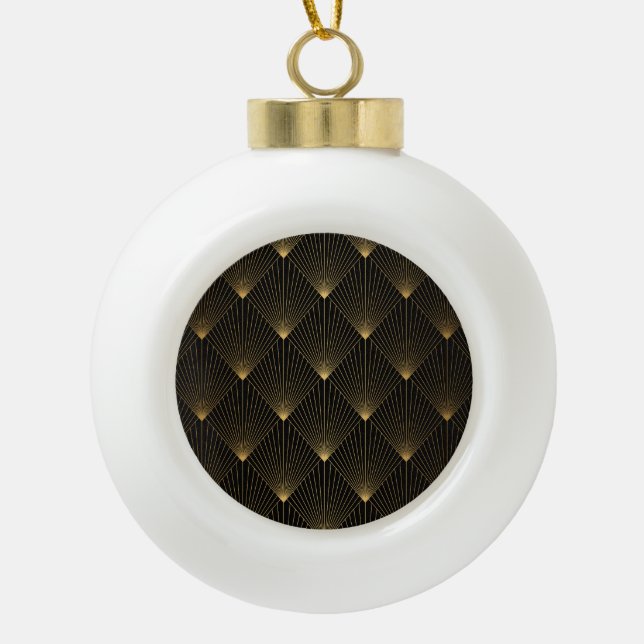 Art Deco: Black Gold Elegance. Ceramic Ball Christmas Ornament (Front)