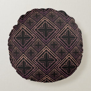 Art Deco Black-Gold Elegance Round Cushion