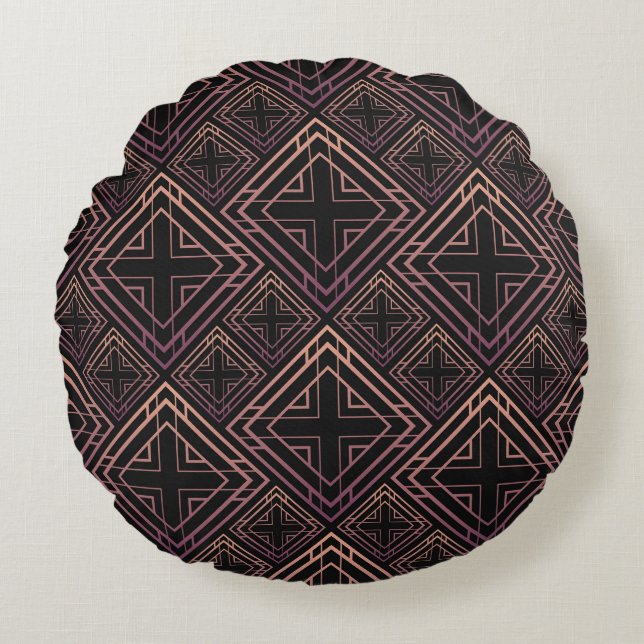 Art Deco Black-Gold Elegance Round Cushion (Front)