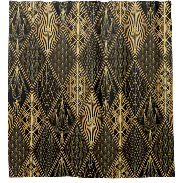 Art Deco Black Gold Elegance Shower Curtain (Front)