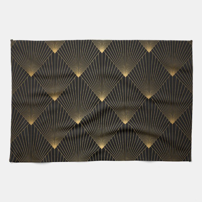 Art Deco: Black Gold Elegance. Tea Towel (Horizontal)
