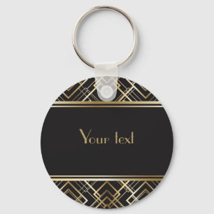 Art deco,black,gold,elegant,chic,monogram ready, c key ring