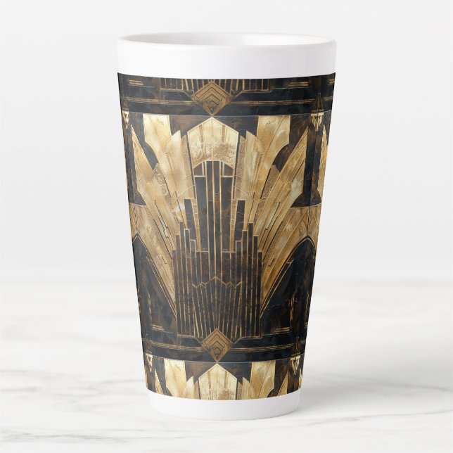 Art Deco Black Gold Elegant Retro Pattern  Latte Mug (Front)