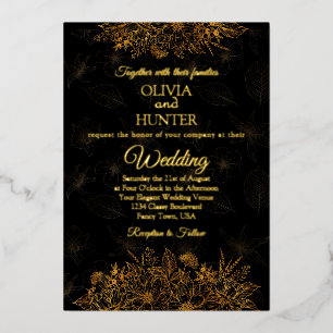 Art Deco Black Gold Foil Script Classic Wedding