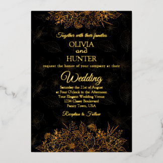 Art Deco Black Gold Foil Script Classic Wedding
