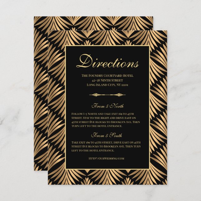 Art Deco Black Gold Gatsby Wedding Directions Invitation (Front/Back)
