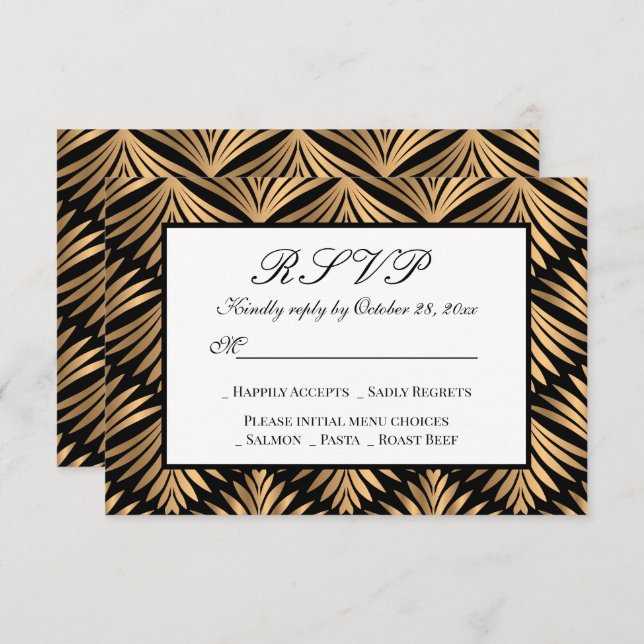 Art Deco Black Gold Gatsby Wedding RSVP Invitation (Front/Back)