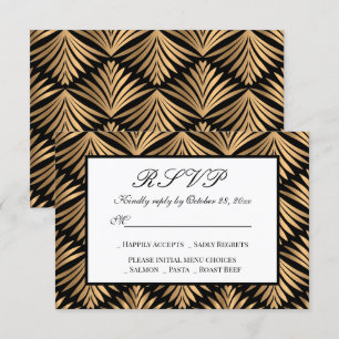 Art Deco Black Gold Gatsby Wedding RSVP Invitation