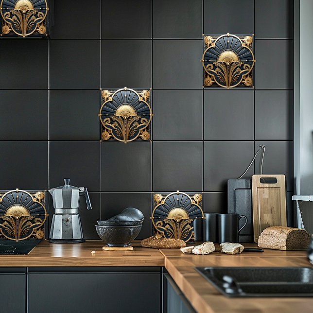 Art Deco Black Gold Geometric Fan Tile (Creator Uploaded)