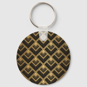 Art Deco Black Gold: Geometric Key Ring