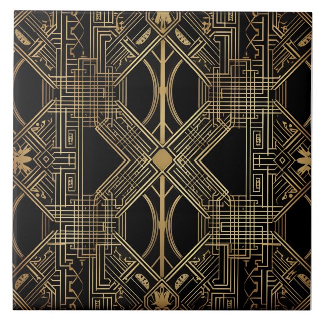 Art Deco, Black Gold, Geometric Pattern Tile (The complete printed tile design. Tiles sold individually.)