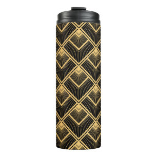 Art Deco Black Gold: Geometric Thermal Tumbler