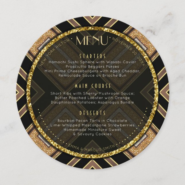 Art Deco Black Gold Geometry Wedding Special Event Menu (Front)