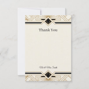 Art Deco Black Gold Glamour Wedding Thank You Card