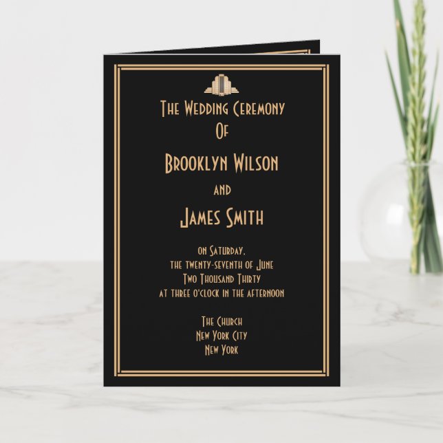 Art Deco Black Gold Great Gatsby Wedding Programs Programme (Front)