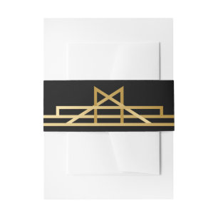 Art Deco Black & Gold Great Gatsby Wedding Retro Invitation Belly Band