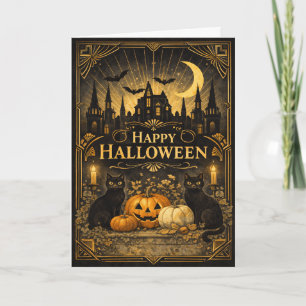 Art Deco Black Gold Halloween Card