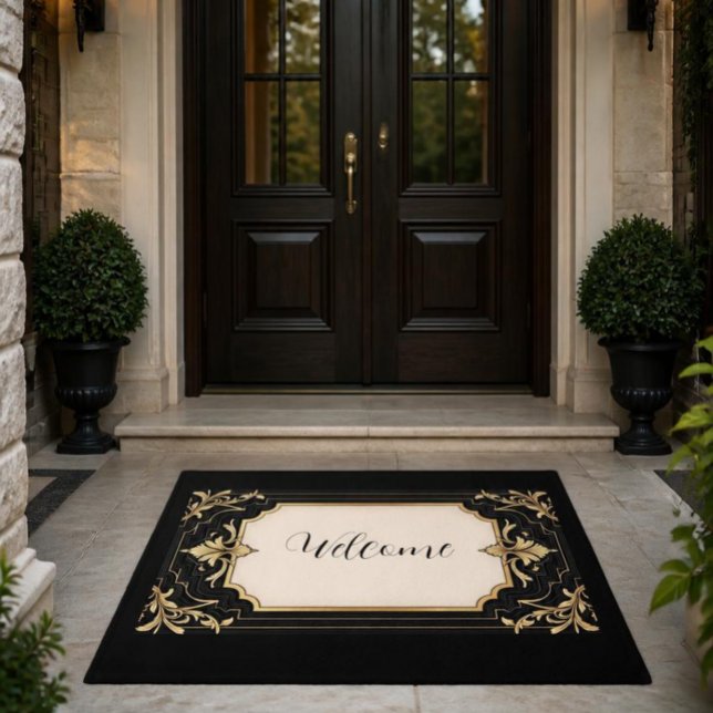 Art Deco Black & Gold Ornate Frame Area Rug (Creator Uploaded)