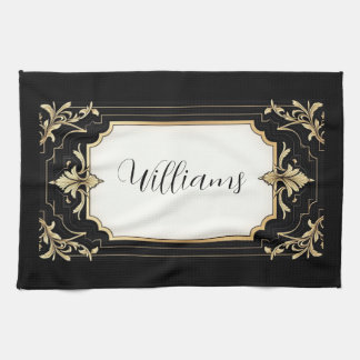 Art Deco Black & Gold Ornate Frame Tea Towel