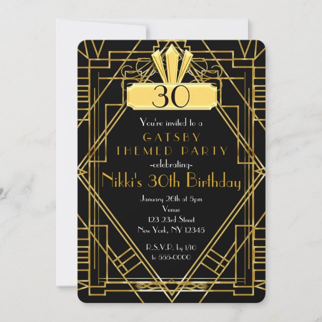 Art Deco Black & Gold Party Invitation (Front)