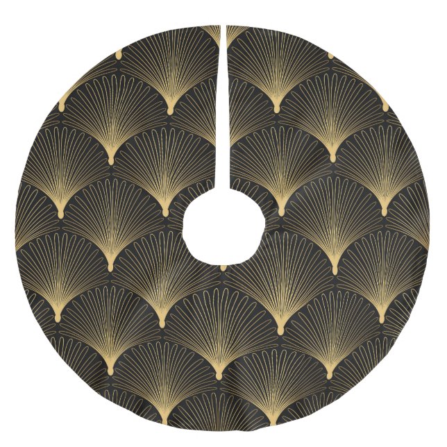 Art Deco: black gold pattern. Brushed Polyester Tree Skirt (Front)