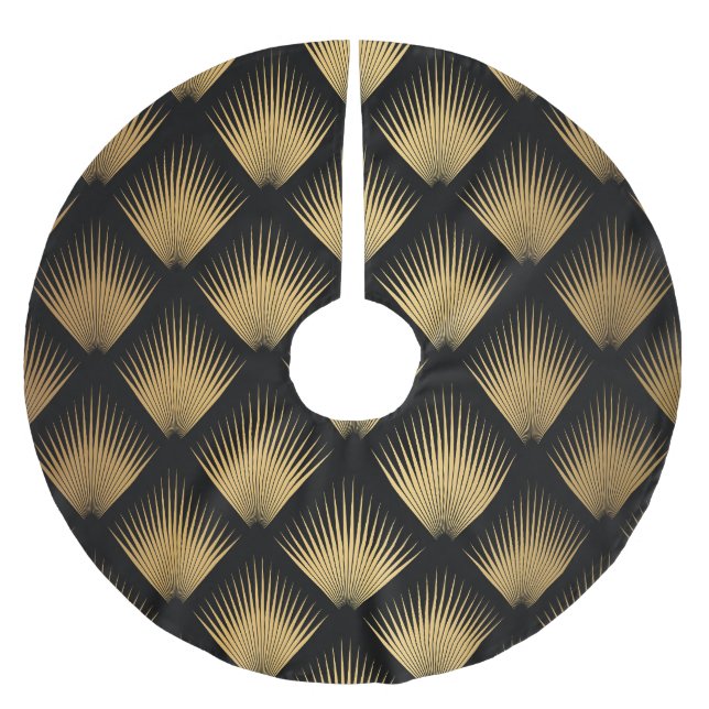 Art Deco, black gold pattern. Brushed Polyester Tree Skirt (Front)