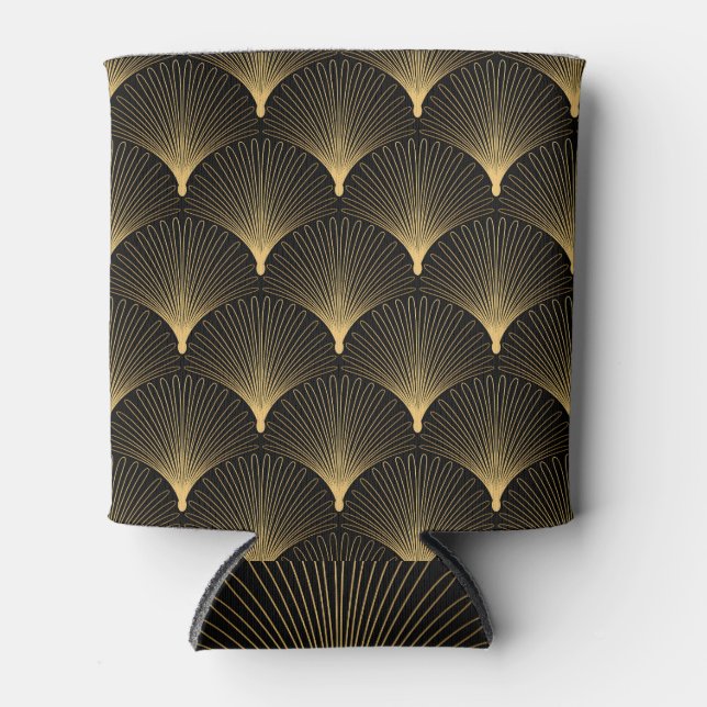 Art Deco: black gold pattern. Can Cooler (Front)